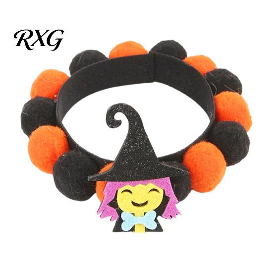 Halloween Pet Collar Pom-pom Cat Collar, Adjustable Cute Pumpkin Bat Witch Dog Photogenic Design Orange And Black Pom-poms for Cats Dogs