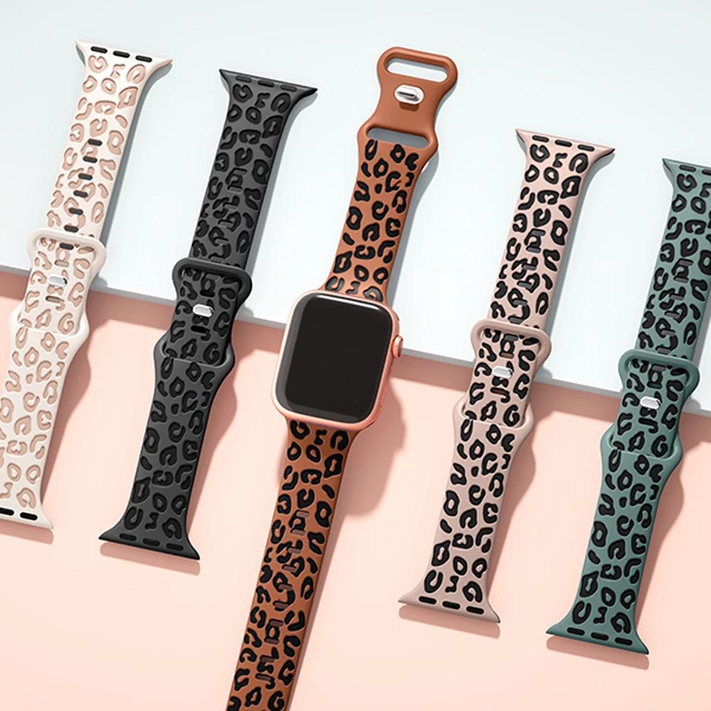 Силиконовый ремешок с леопардовым принтом для Apple Watch S11/S9876SE