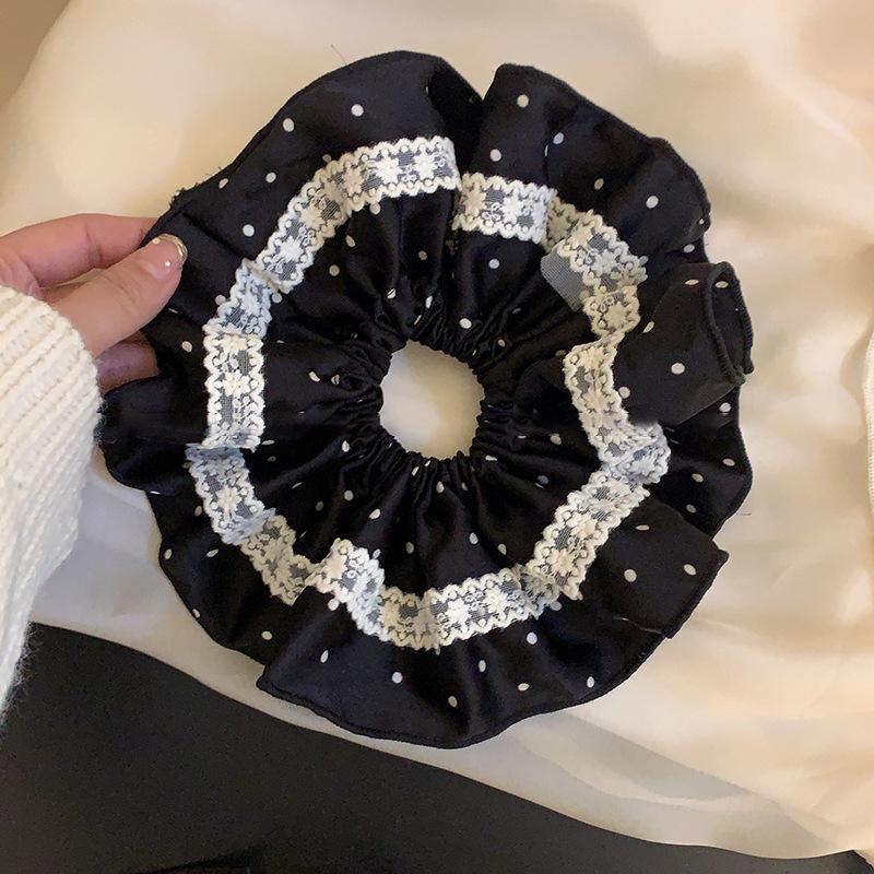 Fabric Satin Polka Dot Lace Large Intestine Hair Band Women's Fashion Elegant Temperament Headband Niche High-end Hair Accessories