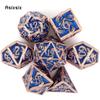 7 шт. Золото-Синий Ручной Металлический Набор Кубиков Solid Metal Polyhedral Dice Набор Подходит Для Ролевой Игры