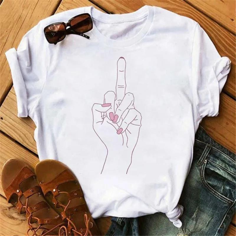Middle Finger Print T Shirt Women Short Sleeve O Neck Loose Tshirt Summer Women Causal Tee Shirt Tops Camisetas Mujer