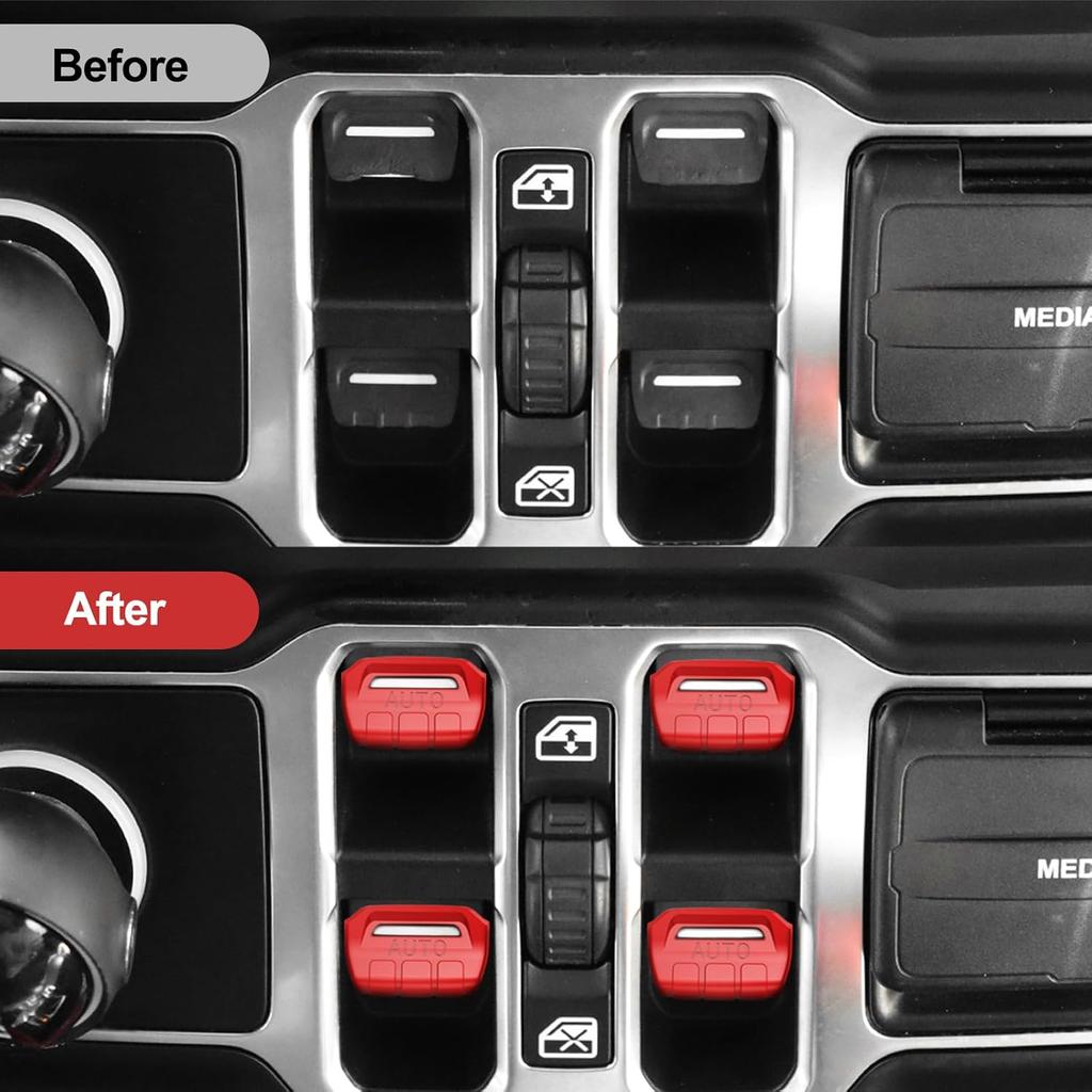 4PCS Upgraded Window Switch Button Cover Compatible with Jeep Wrangler JL JLU 2018-2025 and Gladiator JT 2024 2025 Wrangler 4xe Interior