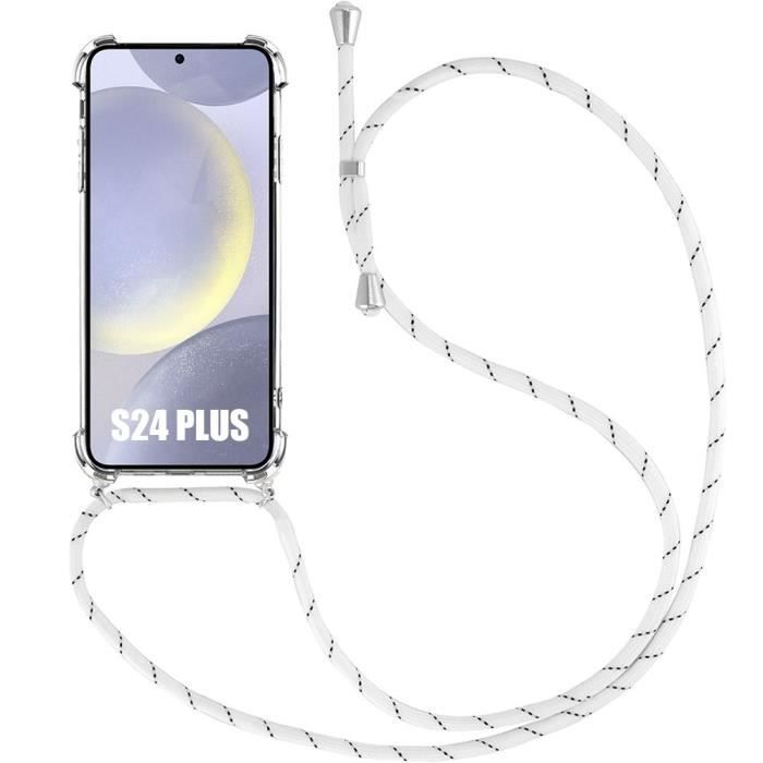 Coque pour Samsung Galaxy S24 Plus - TPU Transparent - Anti-Rayures - Cordon Blanc