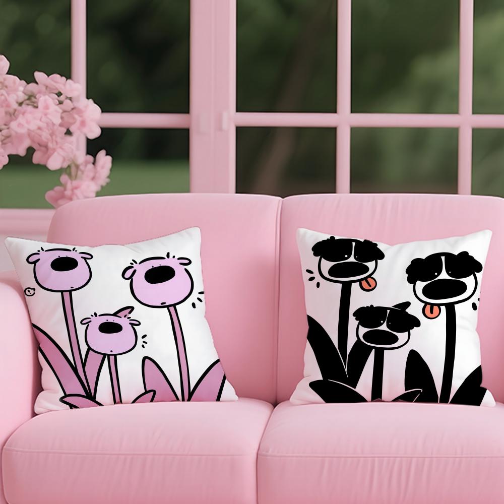 Fashion cartoon cute dog Cushion Cover Reversible Plush Pillow Cover – For car, sofa, bedroom, perfect as a gift.