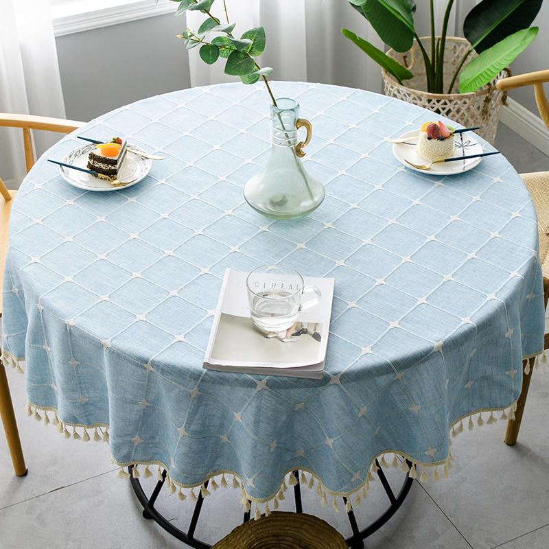 Круглая скатерть из хлопка и льна, моющаяся клетчатая скатерть в стиле бохо с кисточками, фермерская, деревенская скатерть для вечеринки, свадьбы