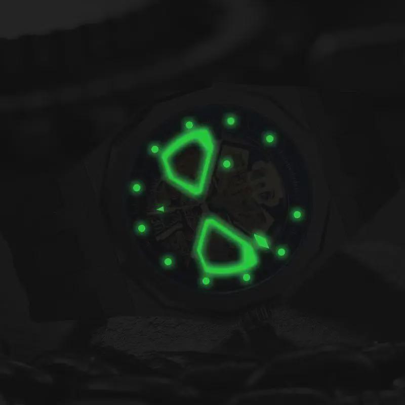 PINTIME Спортивные часы для мужчин Водонепроницаемые Автоматические Механические Мужские Наручные часы с силиконовым ремешком Ретро Часы