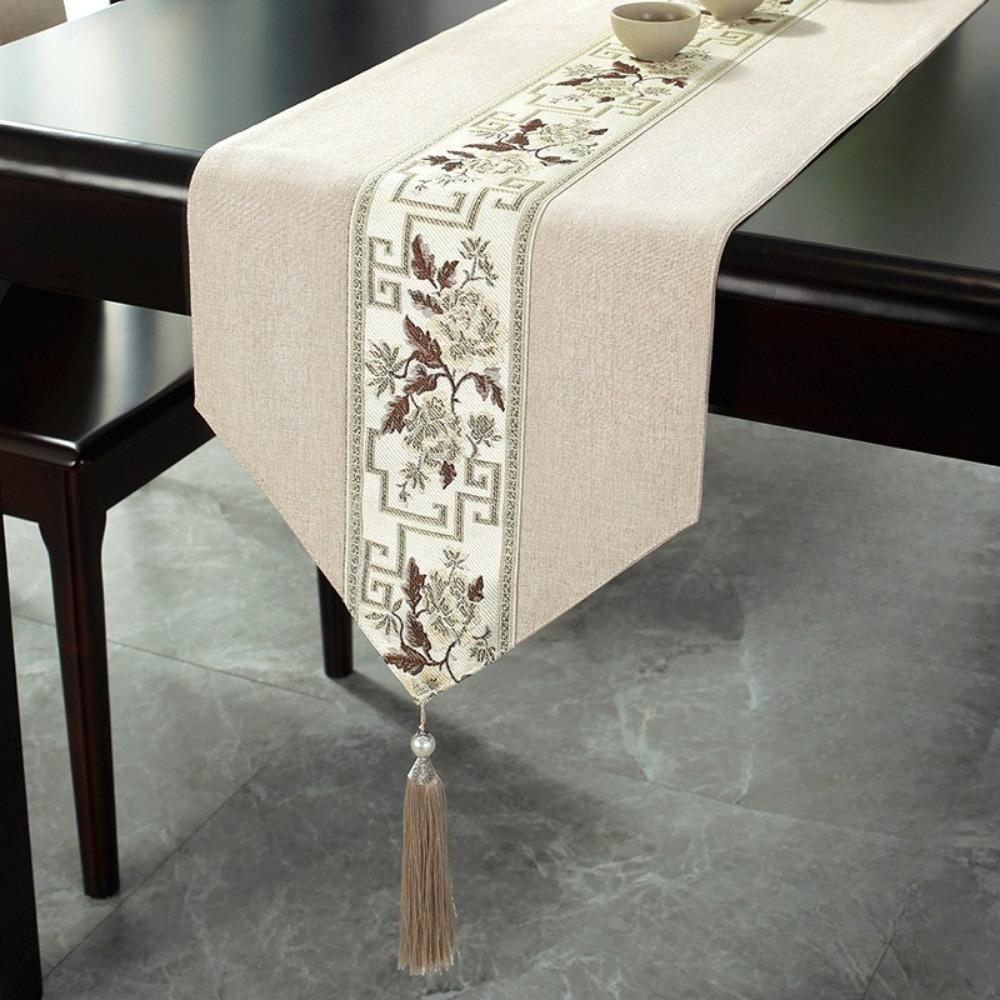 Chinese Style Floral Table Runner Washable Tea Table Cloth Embroidery Bed Flag Hotel Decoration