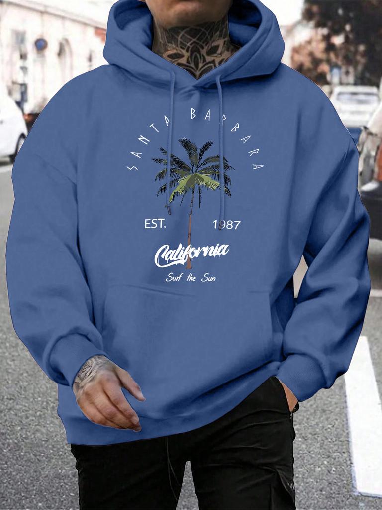 Galafonia Coconut Palm Santa Barbara Print Men Hoodie Pocket All-Match Hoody Loose Casual Man Pullovers Autumn Fleece Clothing