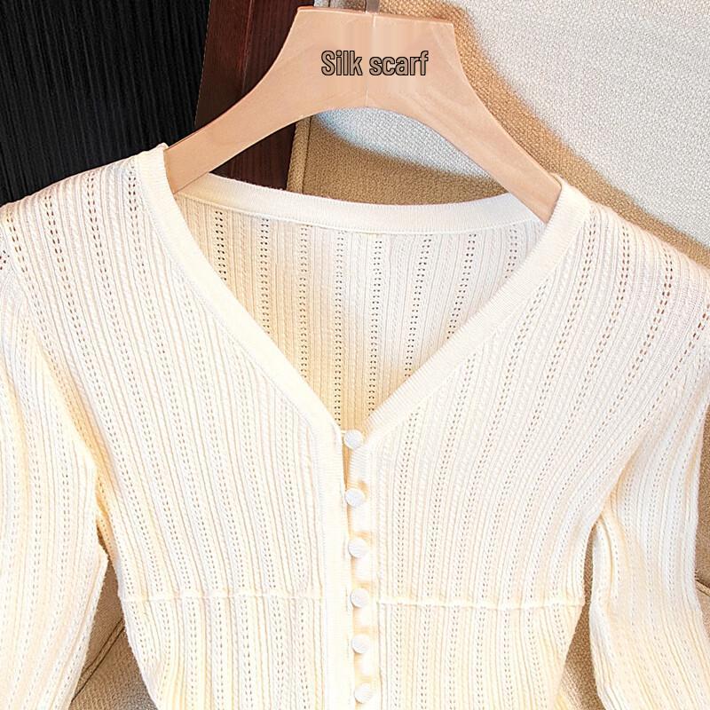 Women's V-Neck Hollow Knit Cardigan