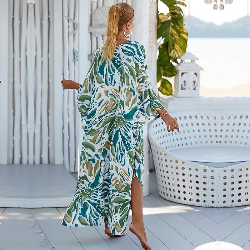 EDOLYNSA Красный купальник-бикини с принтом тай-дай, халат, повседневная летняя пляжная юбка с v-образным вырезом и боковым разрезом, женская пляжная одежда, накидка на купальник Q1297