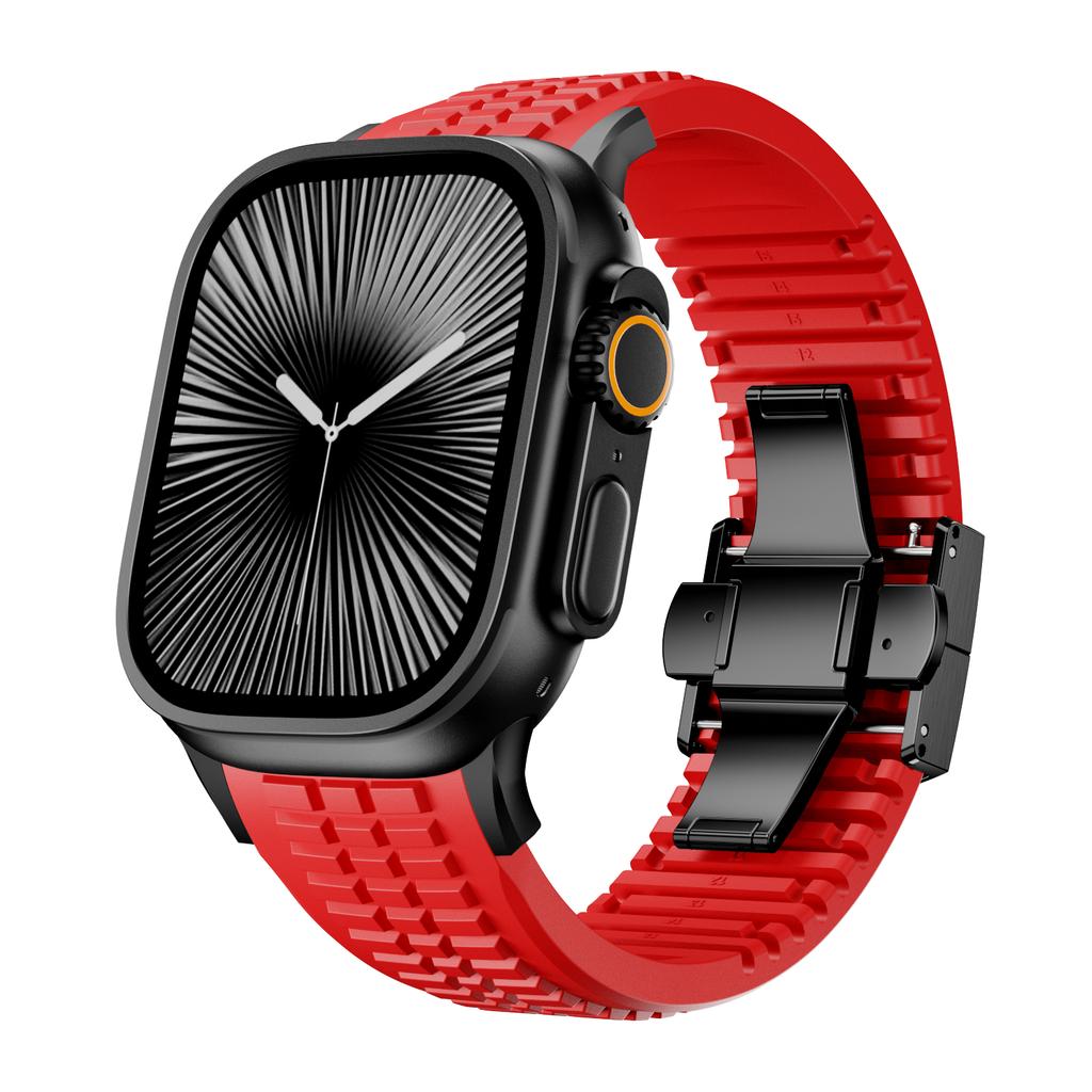Спортивный силиконовый ремешок для Apple Watch Ultra 3/2 49 мм 46 мм 45 мм 44 мм Роскошный металлический браслет для iWatch Серии 11 10 9 8 7 Se Ремешок