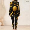 Women Plus Size Printed Light Purple Half Zip Long Sleeve Longline Top Fitted Pants Two Piece Set