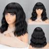 MISS WIG Синтетический короткий вьющийся волнистый парик с челкой, парик средней длины до плеч для женской одежды
