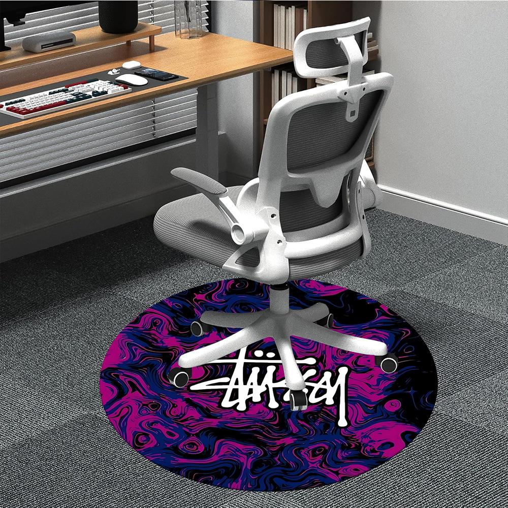 1 шт. Круглый коврик Stussy Office - Идеально подходит для декора офиса или кабинета, Машинная стирка, Нескользящая основа, Декоративный коврик для пола