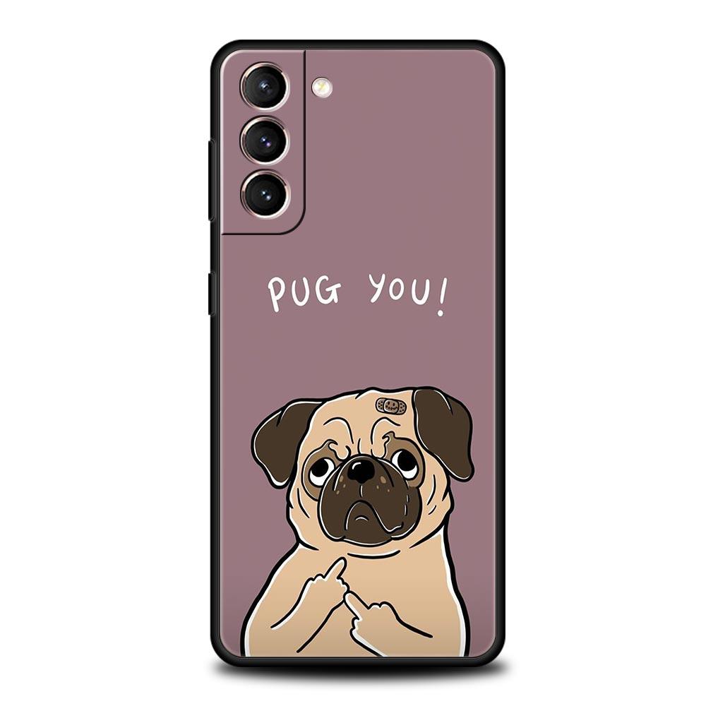 Мягкий ТПУ чехол для телефона Samsung Galaxy S25 S24 S23 S22 S21 Ultra S20 FE 5G S10 S10E Plus Милый мопс Черный чехол