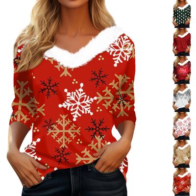 Рубашки с длинным рукавом для женщин Милые топы Рождественские принты Футболки Блузки Повседневные топы больших размеров Базовые топы Пуловеры