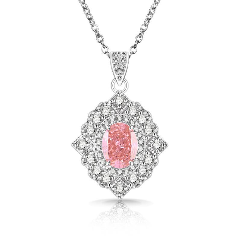 2026 Colored Treasure Ice Flower Cut Pigeon Egg Necklace Fashionable Luxury Inlaid High Carbon Diamond Electroplated Real Gold Pendant