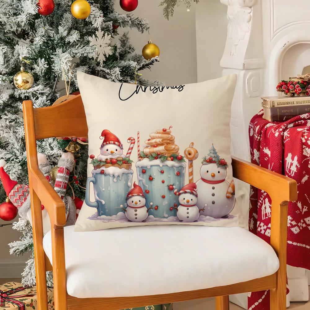 Christmas Cute Family Decorations Third Pillow Case Silky Short Plush With Invisible Zipper Dustproof Sofa Cushion Cover