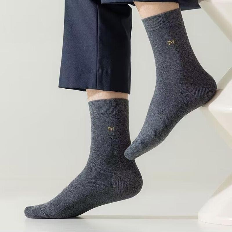 Men's Mid-Tube Antibacterial Cotton Socks - Breathable, Deodorizing, Anti-Sweat, Business Casual for All Seasons