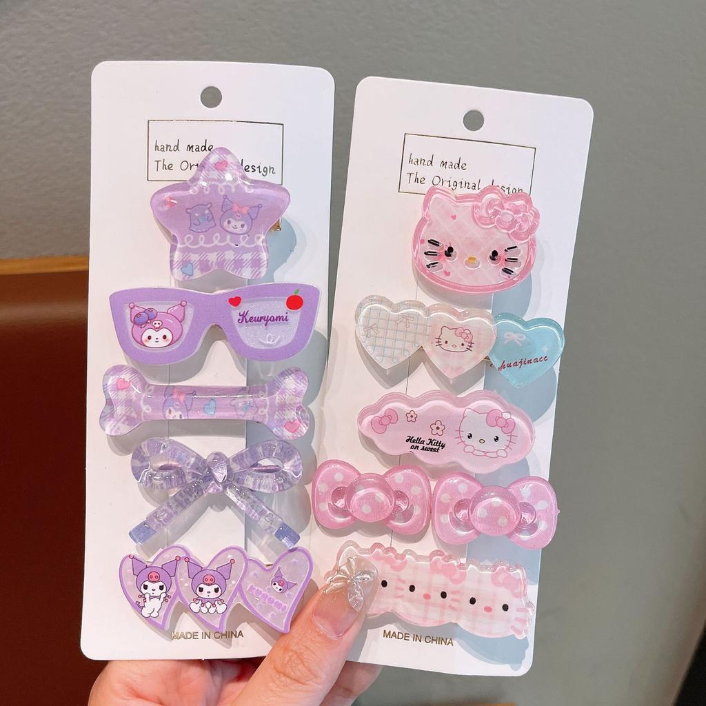 Мультяшная Милая Заколка для Волос Sanrio с Бантом Сладкая Милая Девочка Сердечко Зажим для Челки Краевой Зажим Студенческие Аксессуары для Волос