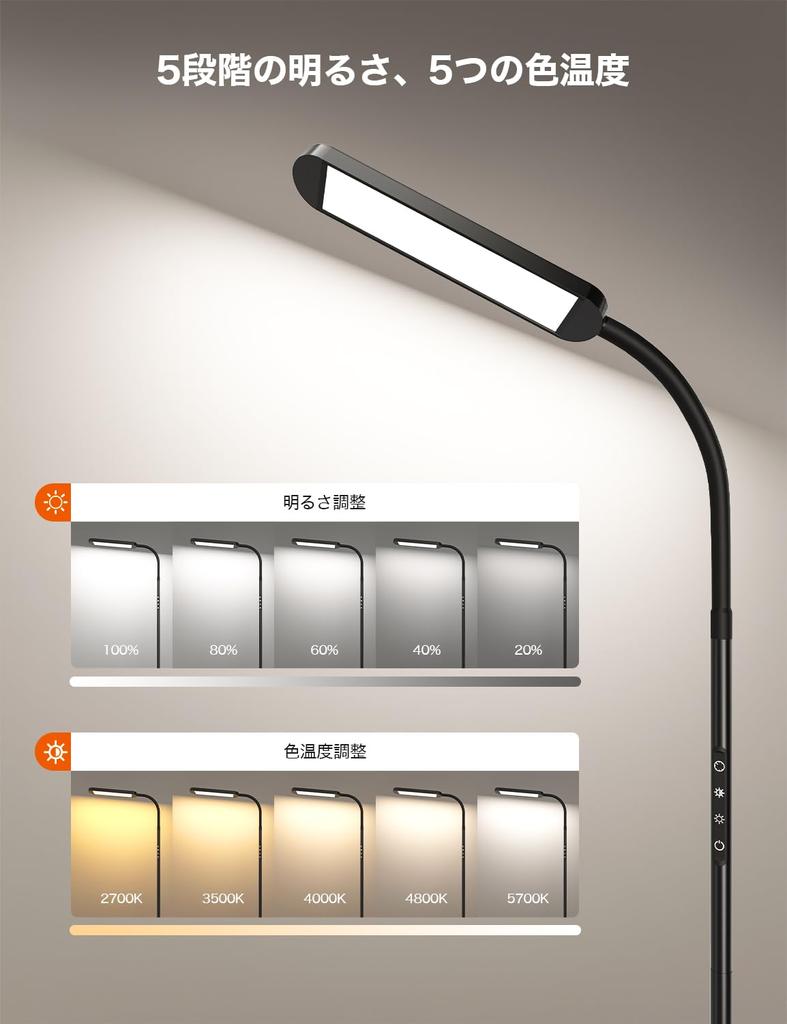 BeaNet Floor Light LED Remote 228mm High Energy Saving Floor Lamp 5 Level Dimming Color Stand Light [Wireless Control/Max Version/Large Base]
