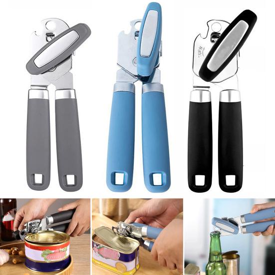 Can Opener Smooth Stainless Steel Beer Opener Turn Knob Non-Slip Grip Lid Opener for Home Kitchen Bar