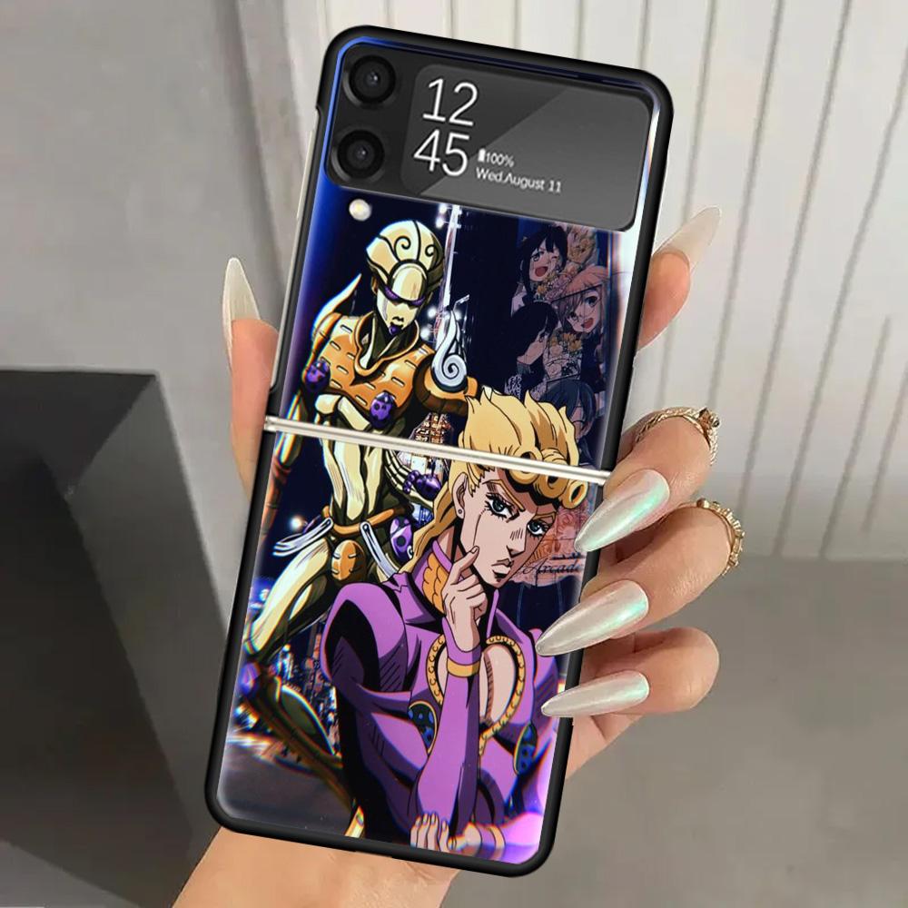 Жесткий ПК Чехол для Телефона JoJo's Bizarre Adventure Золотой Ветер Для Samsung Galaxy Z Flip 7 6 5 4 3 Черный ZFlip7 ZFlip6 Flip5 Flip4 Flip3