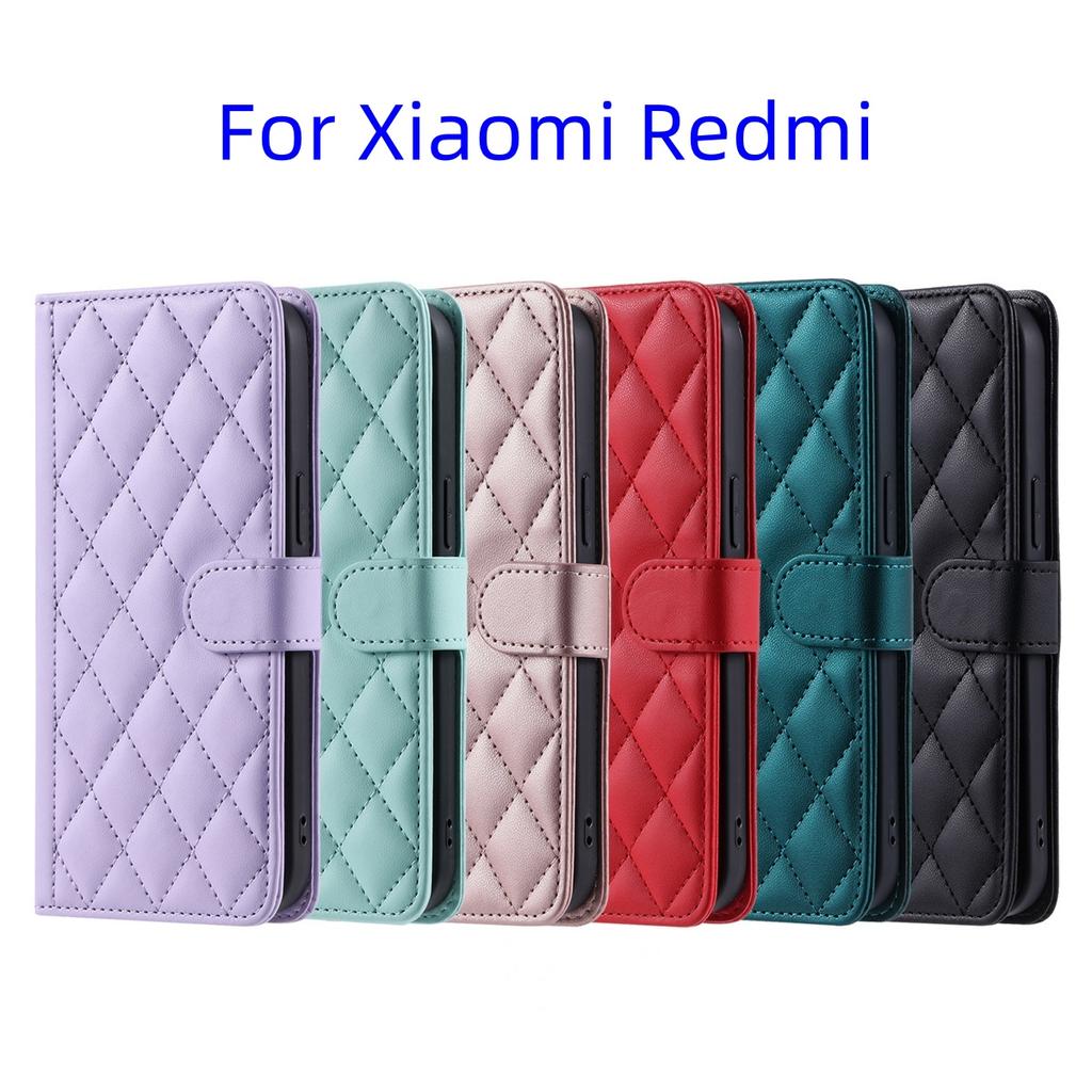 For Xiaomi Redmi Note 8,Poco M3,Redmi 10X 4G,Redmi Note 9 Pro,Note 11,Note 12,K50,K60...PU Leather Diamond Checkered Pattern Wallet Handbag Case Cover
