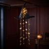 Trick or Treat Party Supplies Lighted Witch Hat Hanging Chime, Halloween LED Ornament with Sparkling Star Props Tassels, Magical Light for Porch