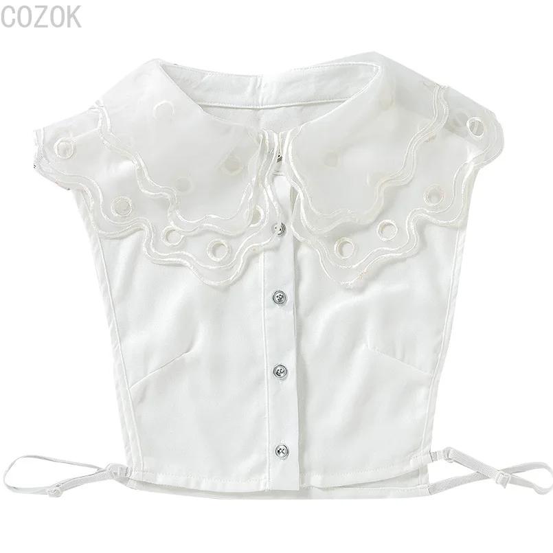 Fashion Women's Embroidery Shirt Fake Collar Removable Mujer Faux Cols White Sweater False Collar Lapel Shirt Blouse Detachable
