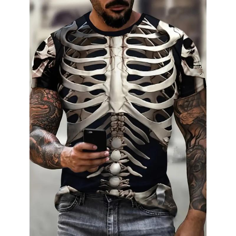 Ужасные футболки со скелетом Кость Страшный 3D-принт Харадзюку Уличная одежда Футболки Мужская мода Футболка с коротким рукавом Топы Одежда