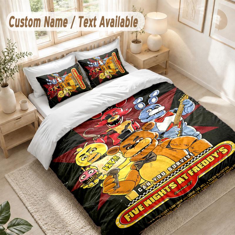 Five Nights at Freddy’s Bedding Set, 1 Duvet Cover & 2 Pillowcases Soft Comfortable Bedroom Home Textile Decor