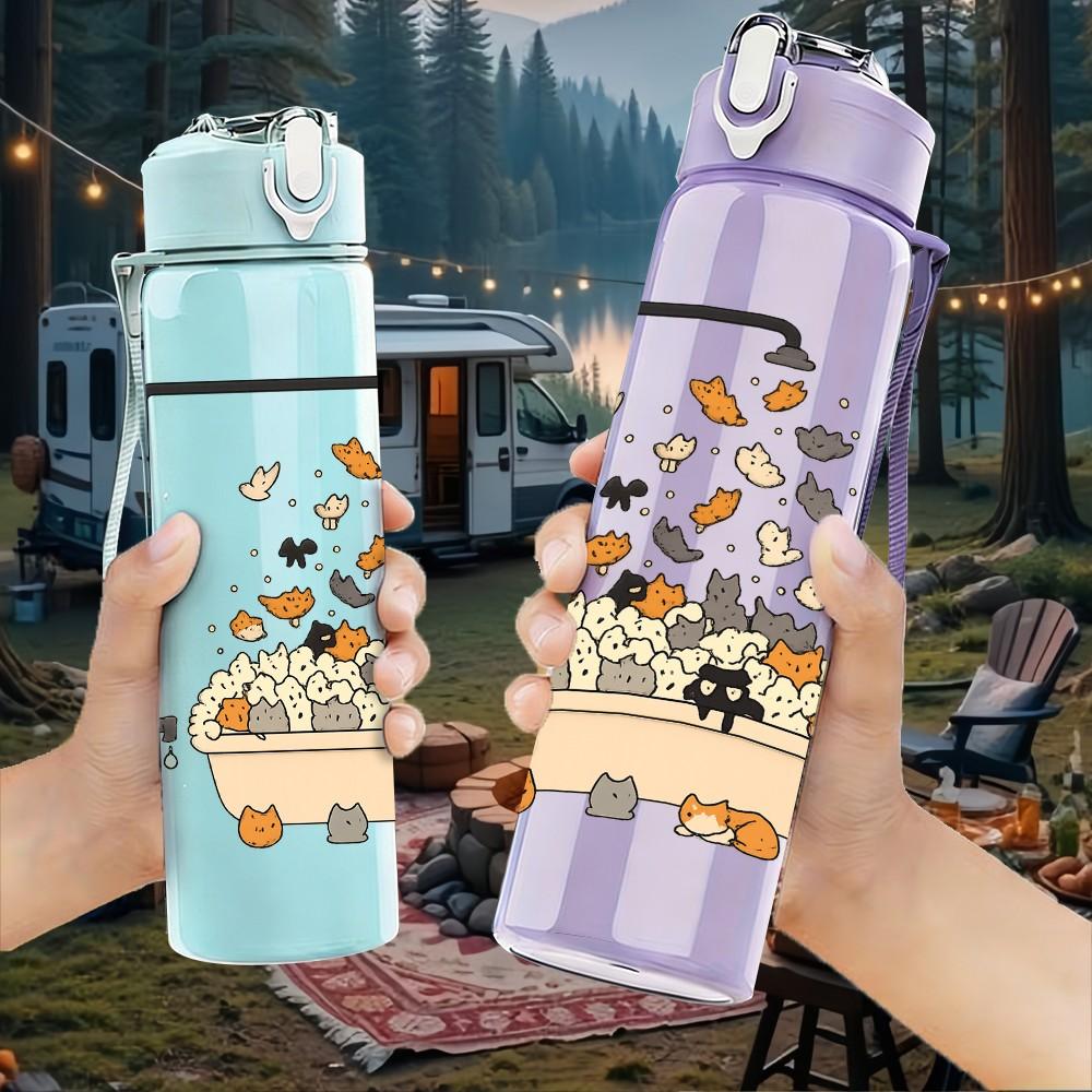 1PC Bath Tub Frog Cartoon 750ml Color Plastic Sports Water Bottle Leakproof Flip Straw Lid Suitable for Sports Office Home Use