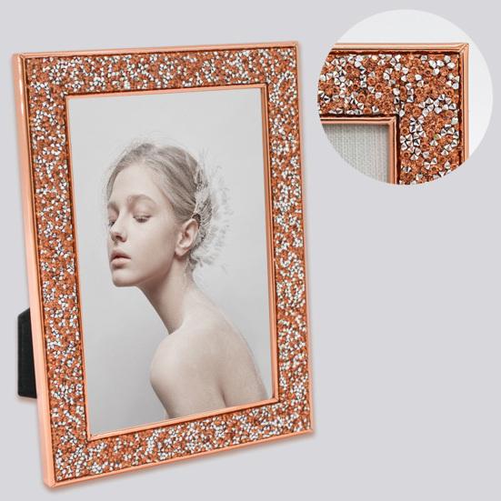 5/6/7-дюймовая фоторамка с блестящим краем со стразами, гальваническим покрытием из нержавеющей стали, противоскользящая, роскошная, продолговатая, с блестками, настенное крепление, настольный дисплей