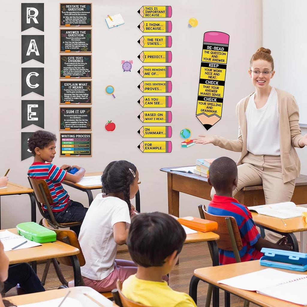 Набор для доски объявлений «Стратегия письма для гонок Pasimy», Плакаты «Процесс письма» для украшения класса, Алфавит для гонок, Карандаш с предложениями, Плакат