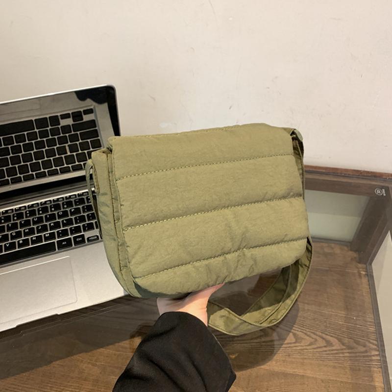 Женская модная маленькая наплечная сумка из нейлона и космического хлопка с вышивкой нитью, повседневная однотонная, универсальная, с клапаном, квадратная сумка-кроссбоди KTY