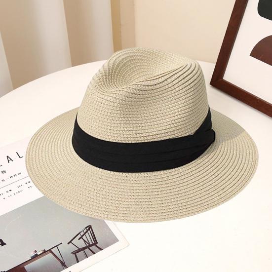 Beach Straw Hat Solid Color Wide Brim Sunshade Anti-UV Breathable Foldable Color Matching Summer Vacation Sun Cap Unisex Travel Hat