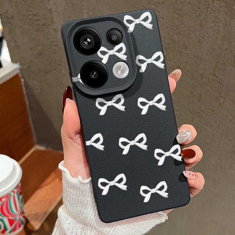 Мягкий чехол из ТПУ с принтом банта и текстурой из кожи для Xiaomi 13T Pro Poco X7 X6 M6 Pro Redmi Note 14 Pro 13 12 11, матовый тонкий противоударный чехол для телефона
