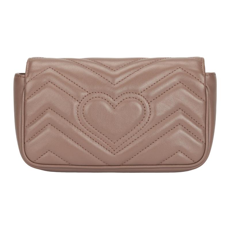 Gucci GG Marmont Marmont Gold Label Double GLogo Distressed Quilted Leather Crossbody Shoulder Bag Super Mini Women's Milk Tea Nude