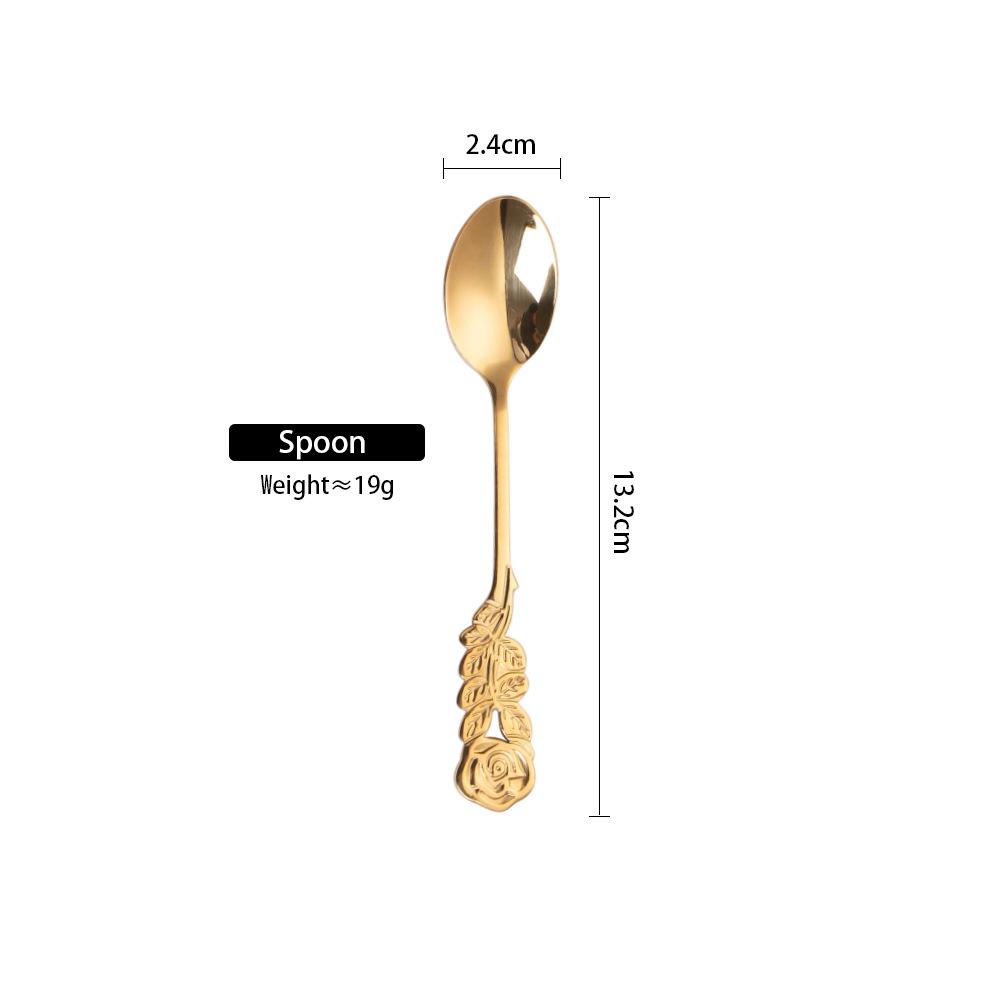 Creative Royal Rose Spoon Fork Coffee Stir European Retro Style Golden Spoon Fruit Fork Stainless Steel Dessert Specialty Spoons