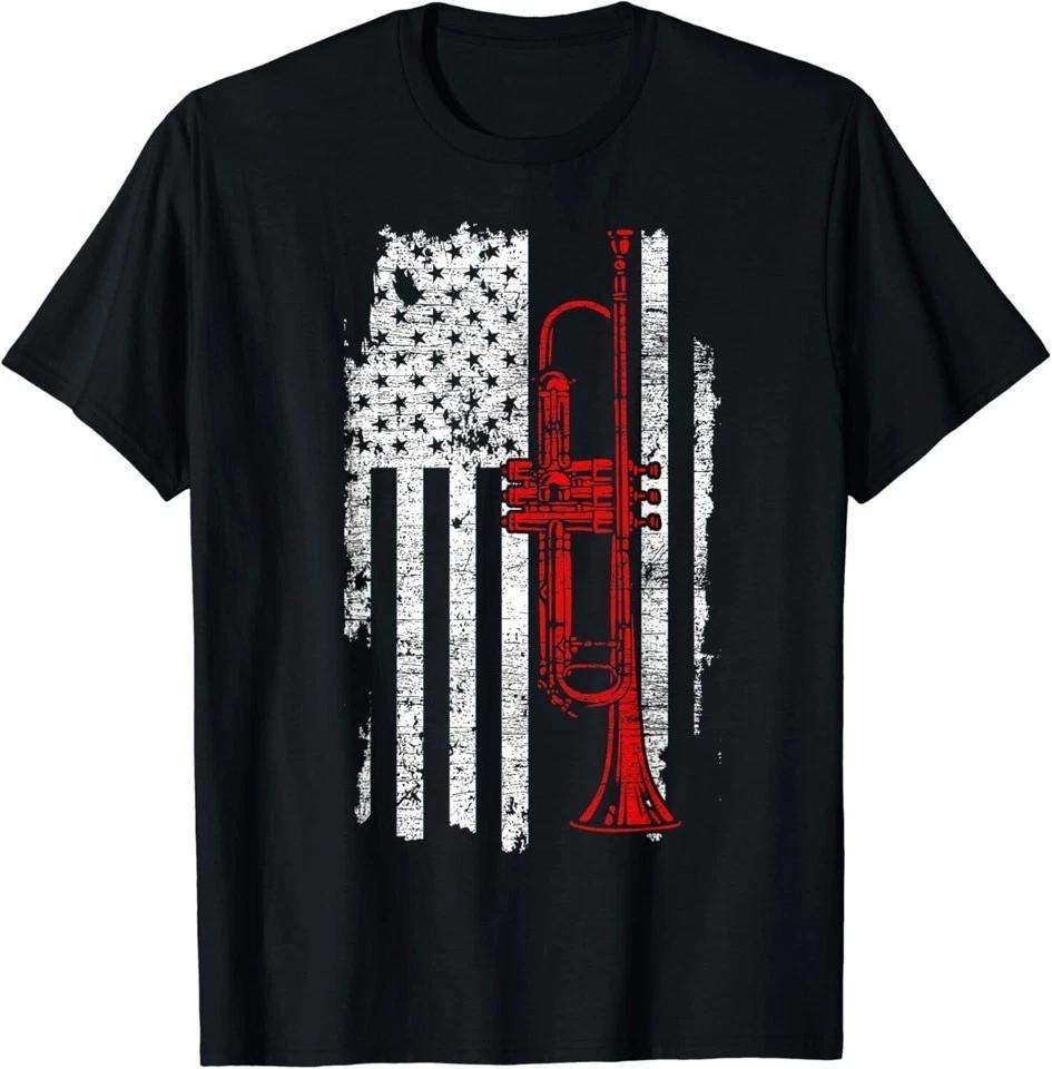 USA Flag Thin Red Line Jazz Music Gifts Trumpet Unisex T-Shirt S-5XL K874