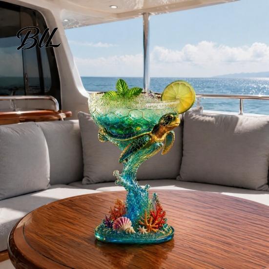 Hand Painted Resin Animal Figurine 3D Tropical Ocean Theme Glass Cup, Art Parrot And Personalized Holiday Presents Turtle Design, Decorative Colorful