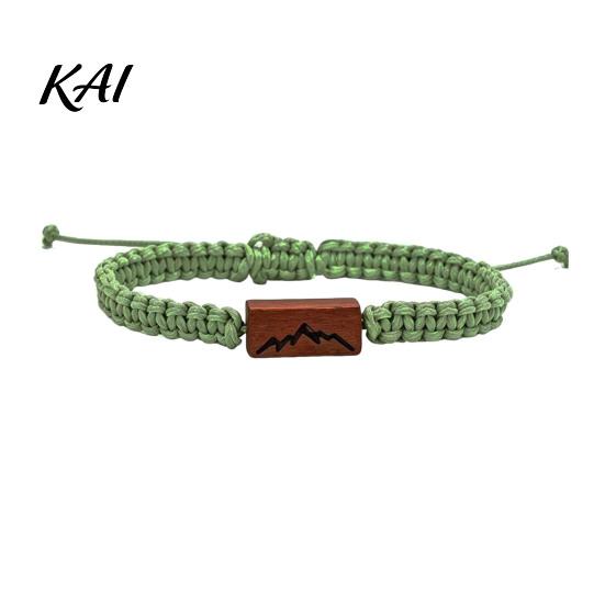 Couple Accessory for Daily Commute Adjustable Rope Bracelet with Wooden Charm, Ocean Wave/Mountain Matching Bracelets Him Her Women Men, Handmade