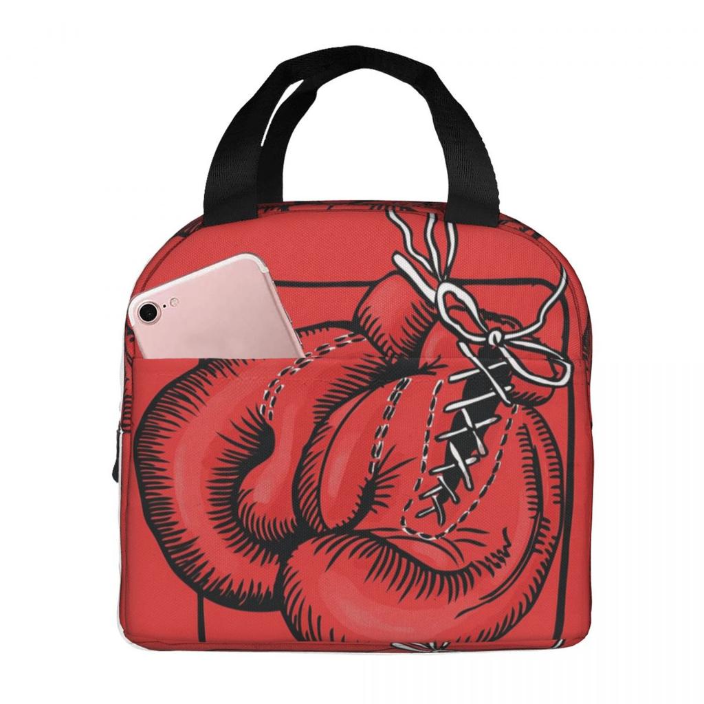 Red Boxing Gloves Insulated Lunch Bag for Women Children Portable Food Boxes Thermal Lunch Box Tote