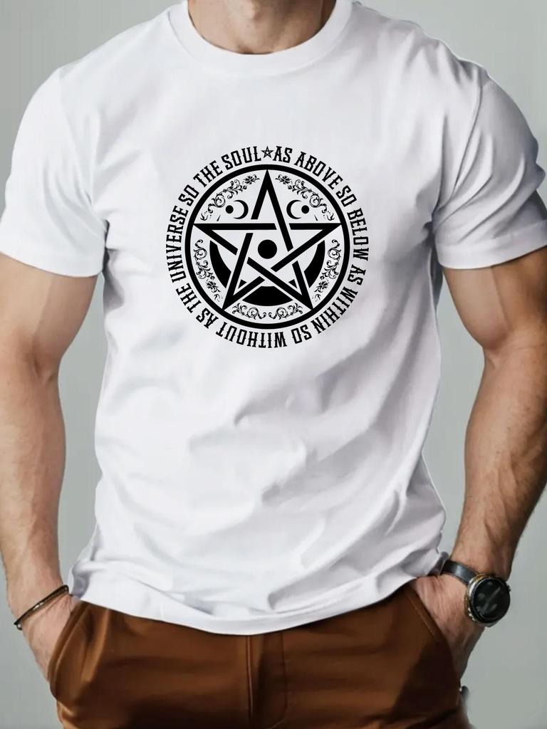 Мужская футболка 100% хлопок Пентаграмма Забавный графический принт Streetwear Круглый вырез Мягкая и дышащая Мода Лето 2025 Футболки