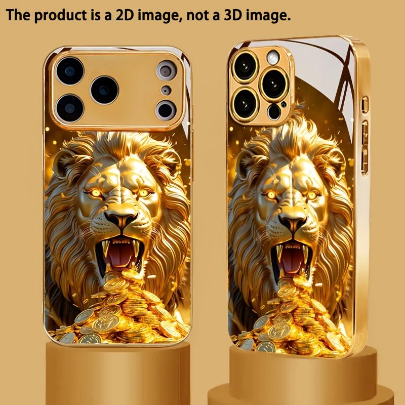 Стеклянный чехол для телефона с покрытием и рисунком льва, подходит для iPhone 17 16 15 14 13 12 11 Pro/Max/Plus, противоударная задняя крышка