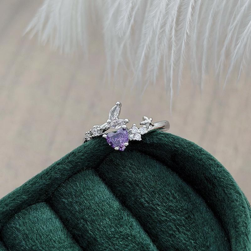 High Value Nine Purple From Fire Sweet Sister Dream Wind Purple Zircon Diamond Star Moon Butterfly Open Ring Stacked Ring