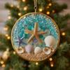 Christmas Pendant Starfish Shell Design Coastal Hanging Ornament with Lanyard Seasonal Home Decor Gift