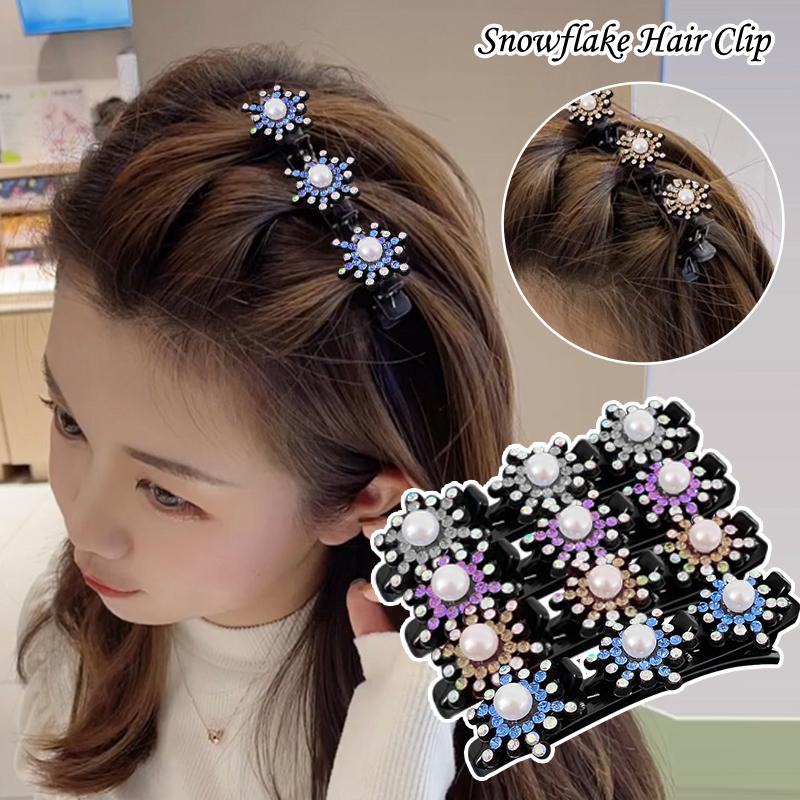 Women Elegant Flower Pearls Braid Hairpins Sweet Hair Clip Braid Decorate Flower Tooth-shaped B K2W7