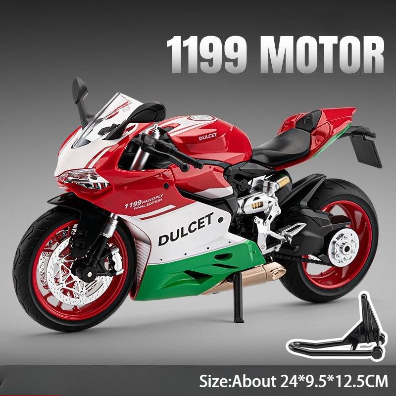 Scale 1:9 1199 V4S Motorcycle Car Model Toy Linkage Wheel Steering Shock Absorption Motorbikes Models Toys Kids Presents